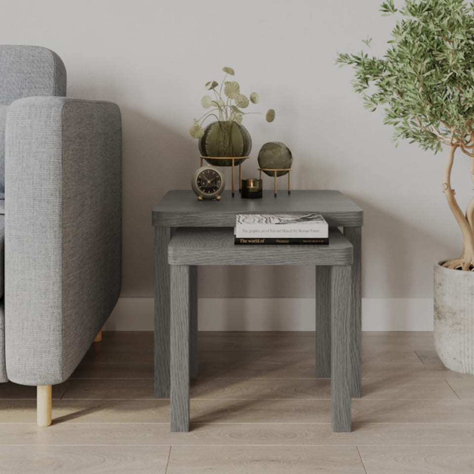 image 1 of URBNLIVING Square Wooden Nesting Stacking Tables Set Of 2 | Multi | Cedar Grey | 2