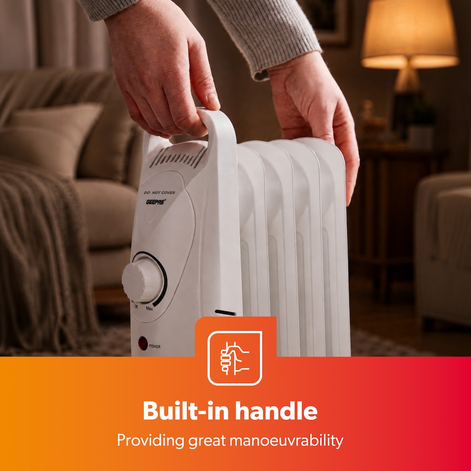 image 1 of GEEPAS 5 Fin Oil Filled Radiator Heater 450W White