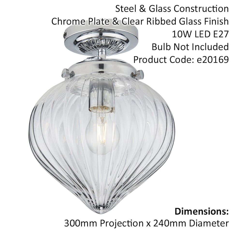 Translucent Privacy Glass Decorative Flush Bathroom Ceiling Light Fitting - Clear Ribbed Glass ...