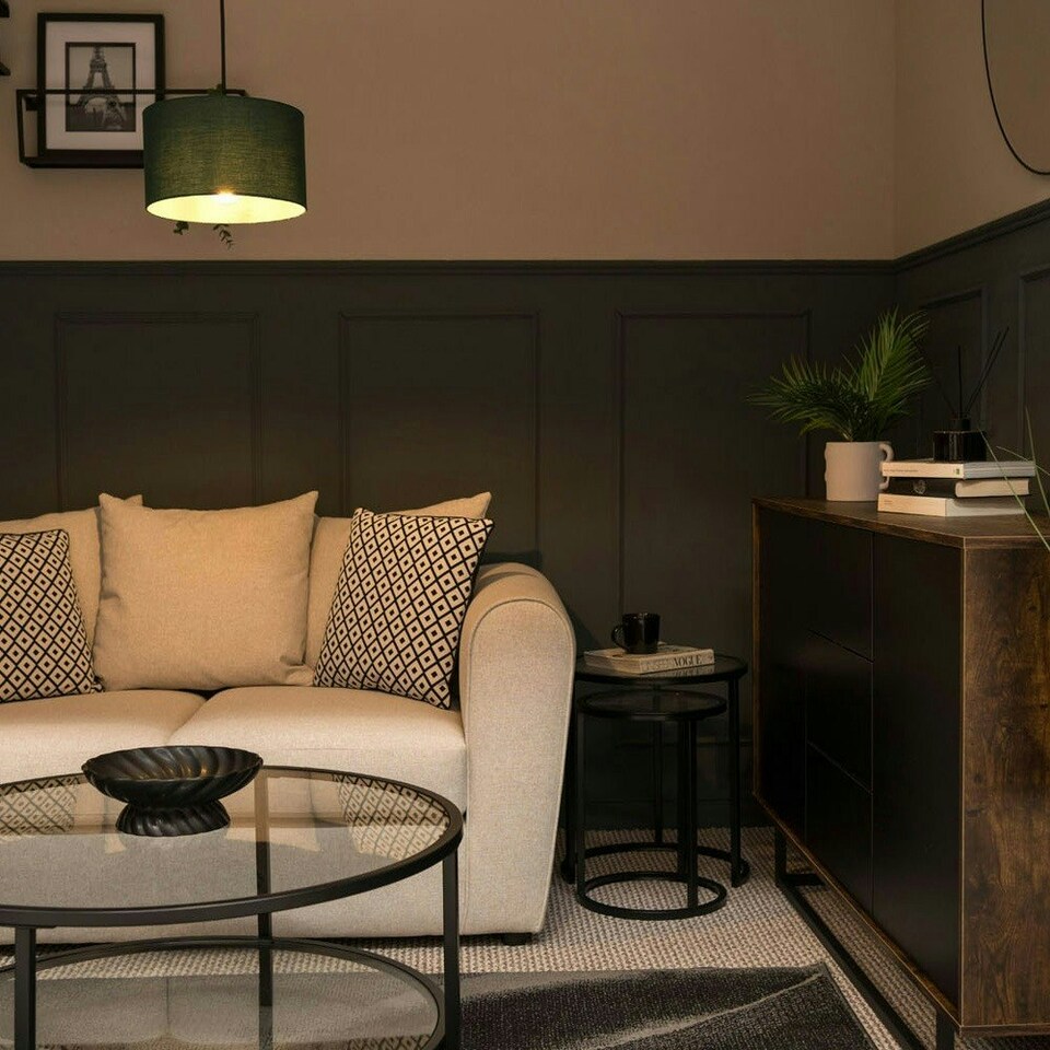 image 1 of ValueLights Pair of - Forest Green Fabric Cylinder Ceiling Pendant Lampshade/Table Lamp Drum Light Shade - Small