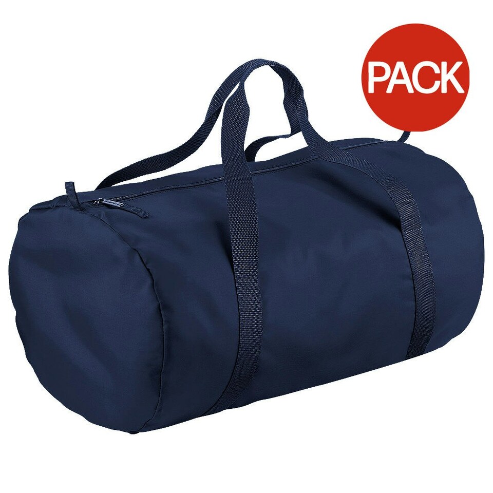 image 1 of BagBase Packaway Barrel Bag / Duffle Water Resistant Travel Bag (32 Litres) (Pack of 2) - French Navy/French Navy - One Size Blue | One Size