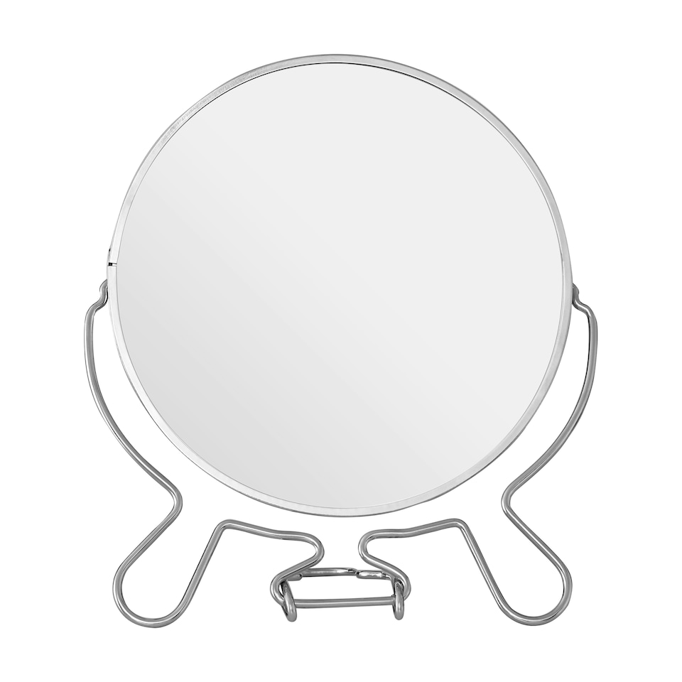 image 1 of Interiors by Premier Silver Effect Two Sided Small Shaving Mirror, Compact Round Tablemirror, Metal Frame Swivel Makeup Mirror Silver
