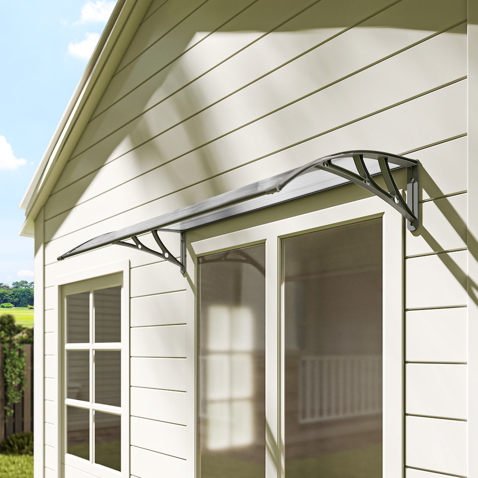 image 1 of Outsunny Door Canopy Outdoor Awning Rain Shelter for Window Porch, Grey | Green