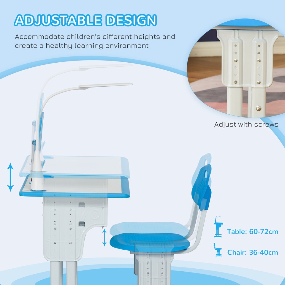 image 1 of HOMCOM Kids Desk and Chair Set with Drawer, Book Stand, Pen Slot