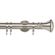 35mm Fixed Length Metal Curtain Pole Set Satin Silver Trumpet Finial 210cm | Silver | Silver