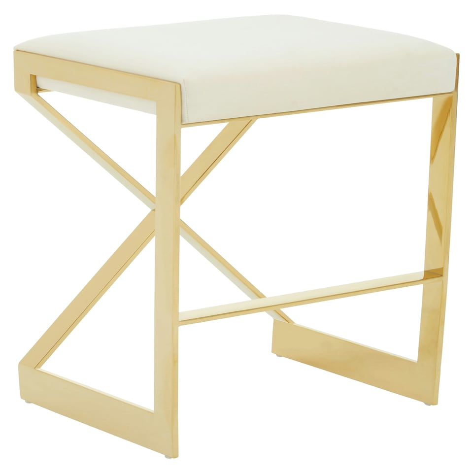 image 1 of Interiors by Premier Ivory Velvet Bar Stool, Gold Finish Frame Bar Chair with Footrest, Modern Design Home Stool for Living Area