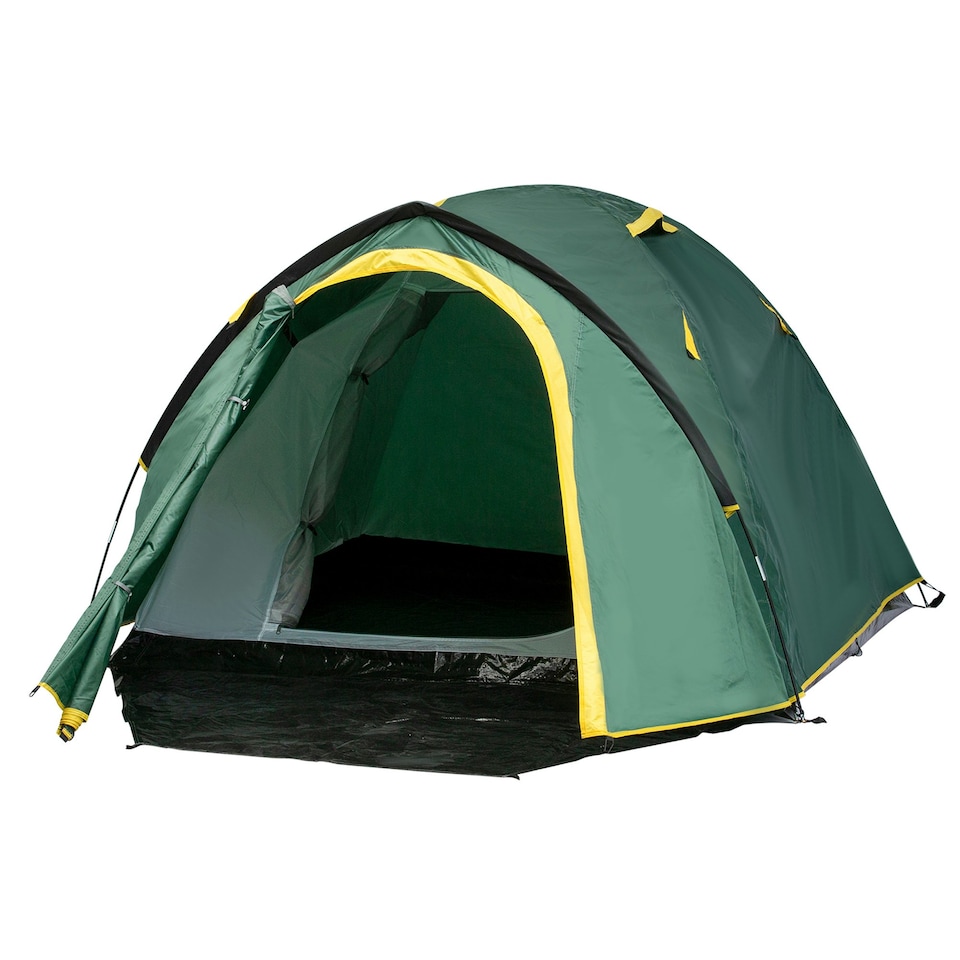 image 1 of Outsunny Compact Camping Tent w/ Vestibule & Mesh Vents for Hiking Green