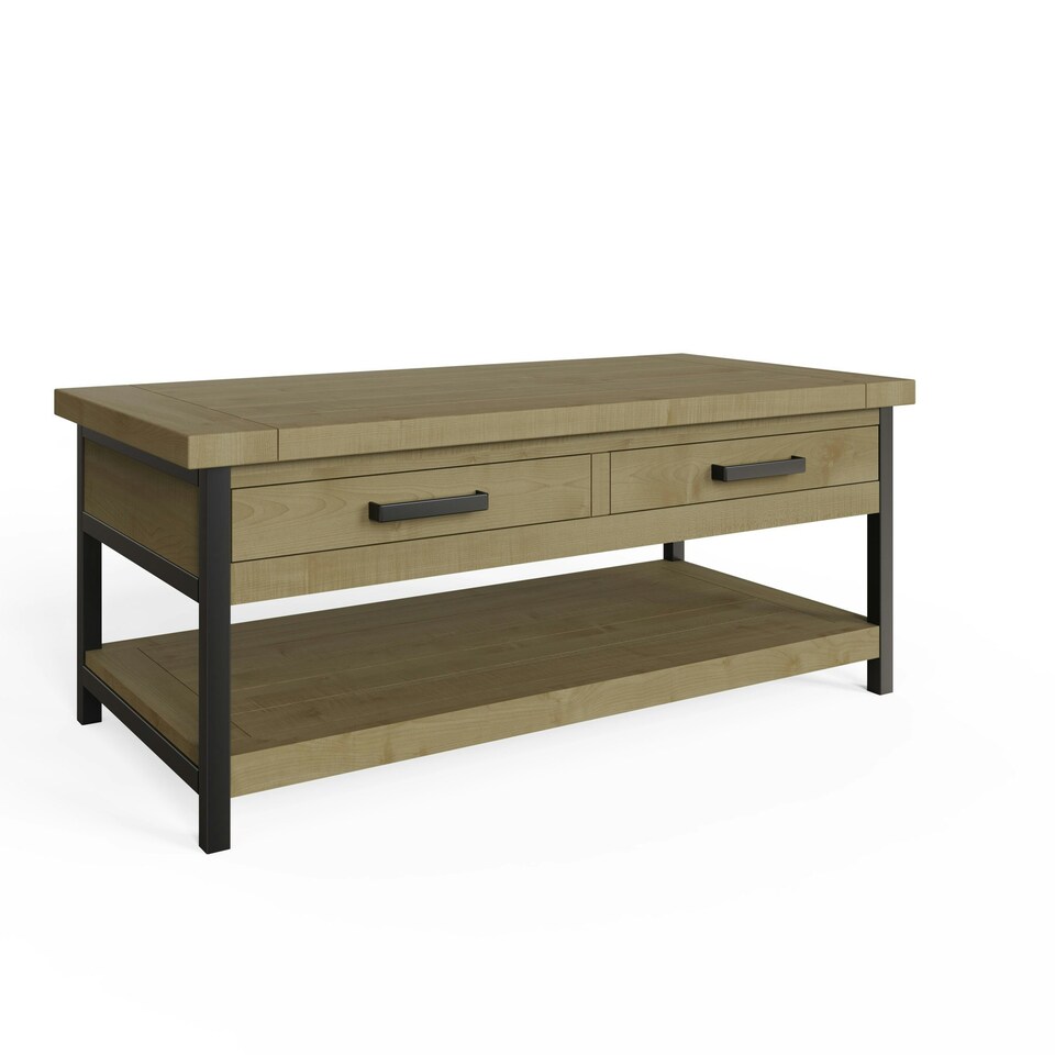 image 1 of Lowry 2 Drawer Coffee Table Driftwood Lacquered Solid Reclaimed Pine Brown