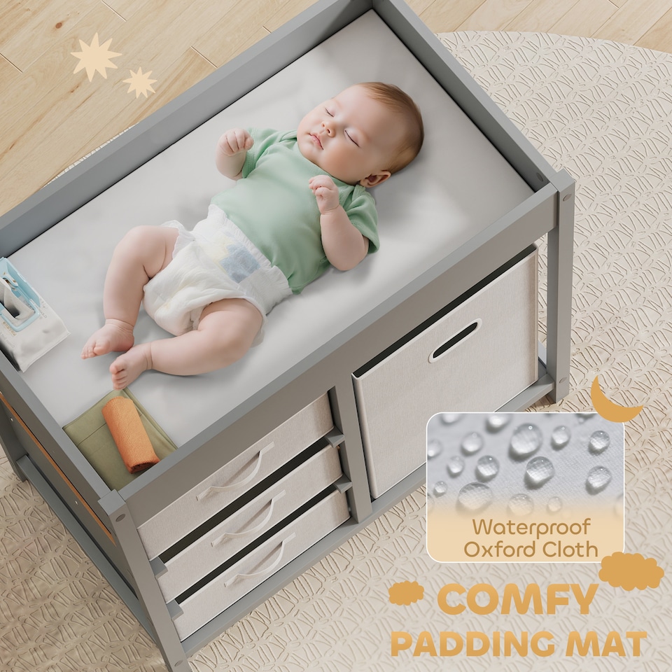 image 1 of AIYAPLAY Baby Changing Unit with 4 Drawers, Diaper Changing Table, Grey