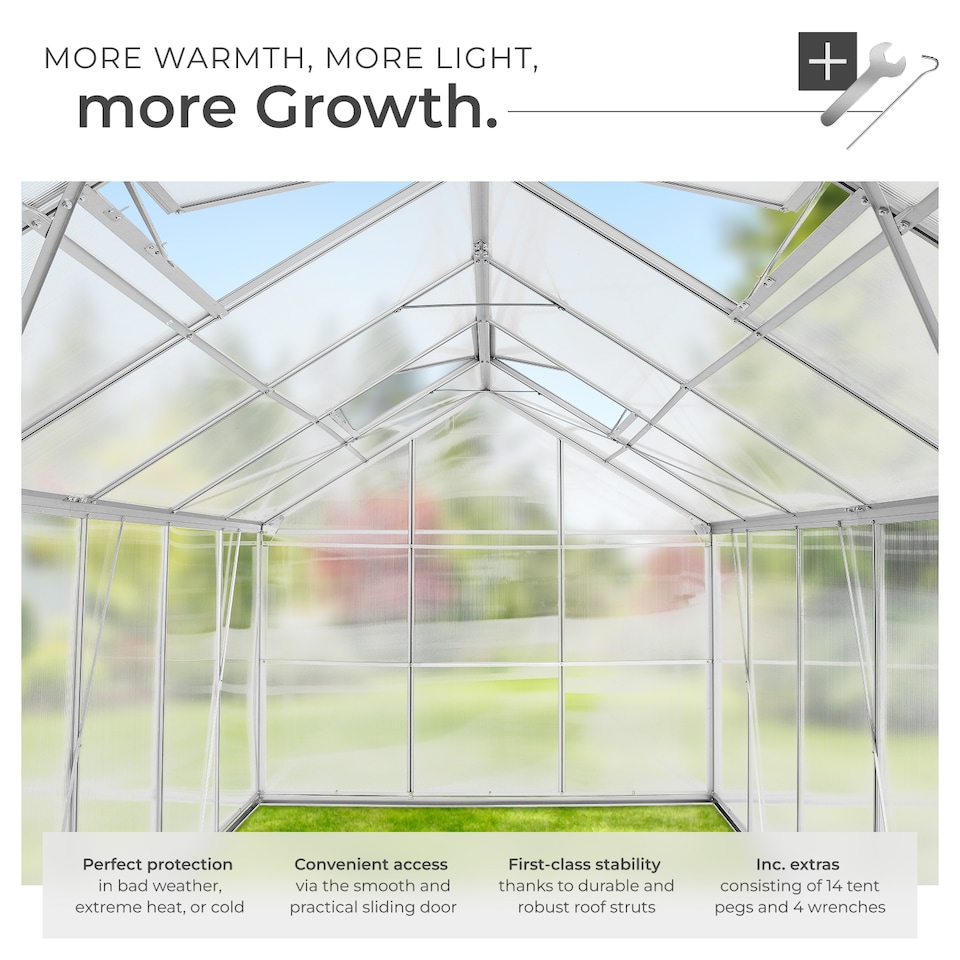 image 1 of Greenhouse with foundation - anodised aluminium, 185 x 375 x 195cm