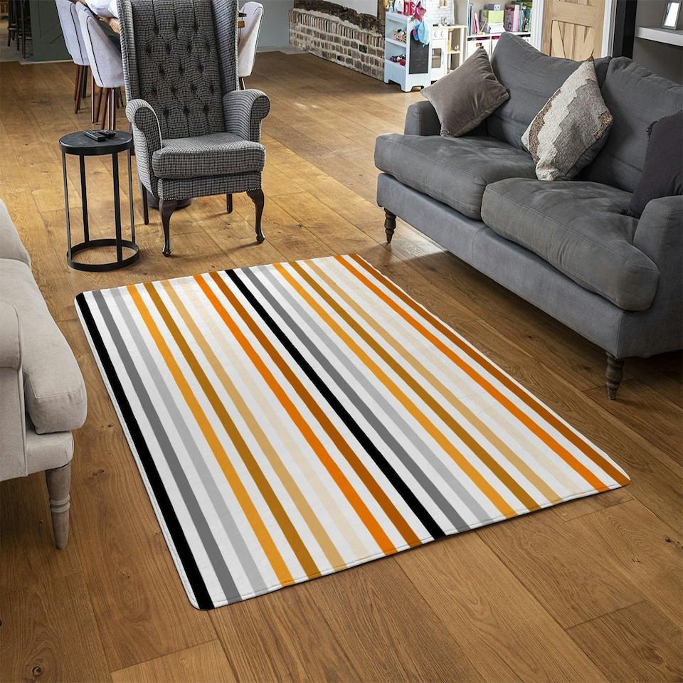 image 1 of striped pattern, orange black gray beige and brown (Rug) Multi | Medium: 80x150cm