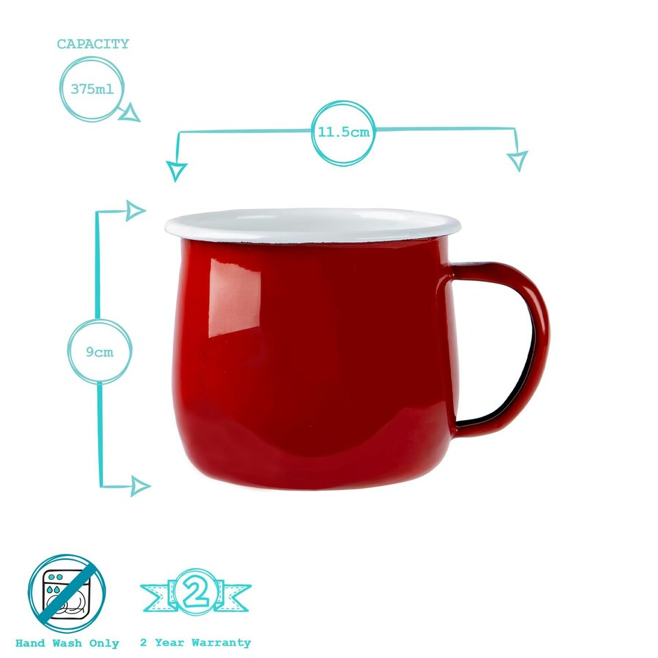 image 1 of Argon Tableware Coloured Enamel Belly Mugs - 375ml - Red - Pack of 6 Red