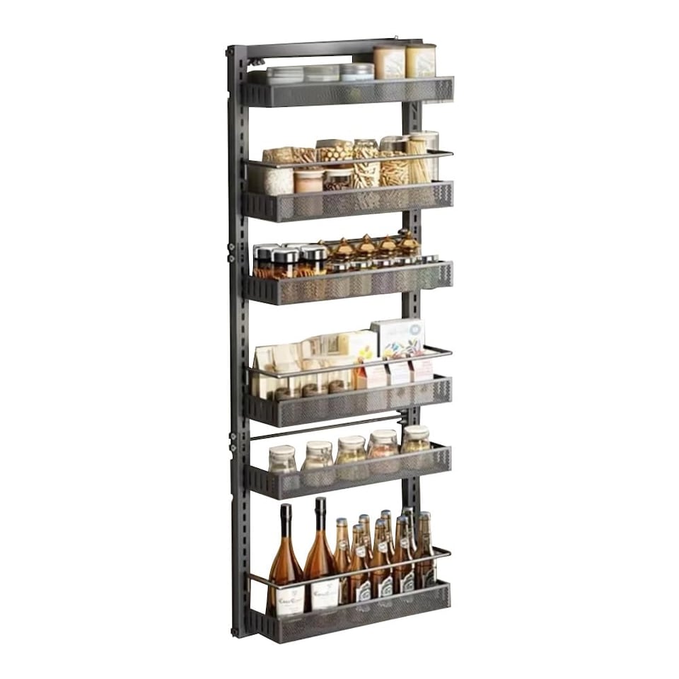 image 1 of London Boutique 6 Tier Over Door Pantry Organiser w/ Adjustable Metal Wire Baskets Removable Storage Rack for Kitchen Bathroom, Black