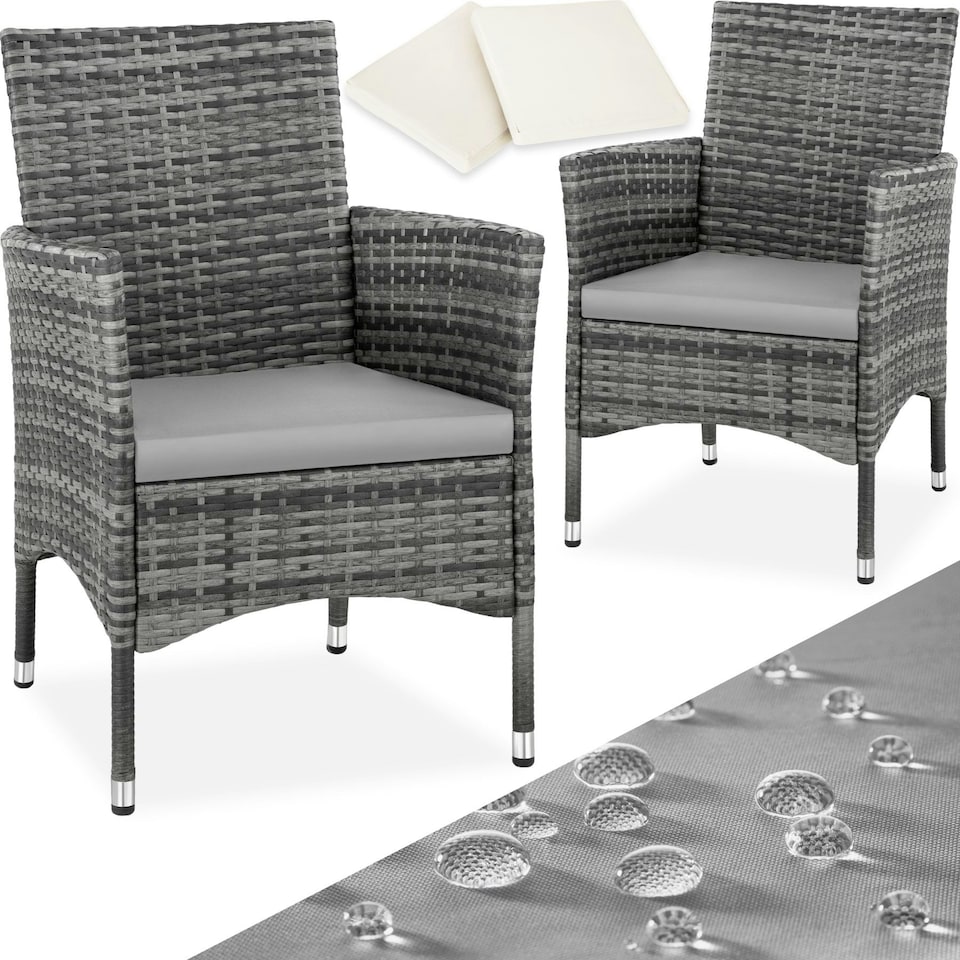 image 1 of Garden Chair Nantes Set of 2 - durable polyrattan, 2 sets of cushion covers Grey | Light Grey