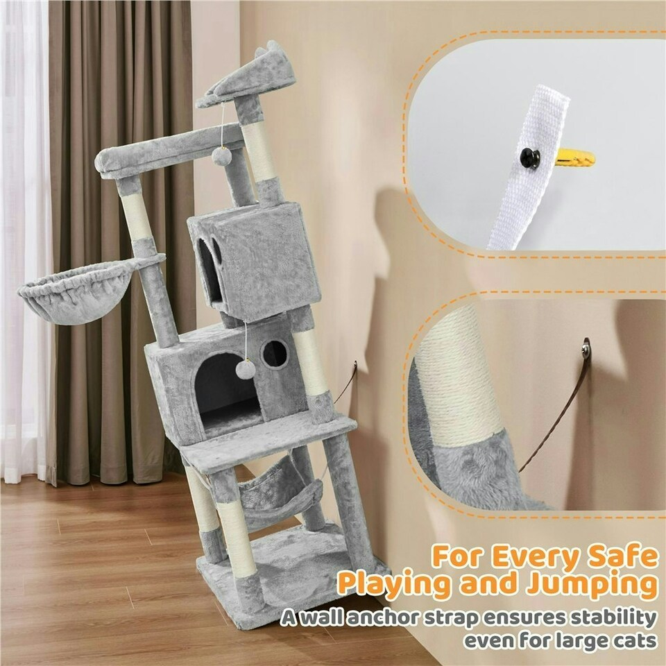 image 1 of Yaheetech 163 cm Large Cat Tower with Condos Platform Perch Light Grey