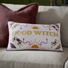 Furn Good Witch Embroidered Velvet Cushion | White | Angel White