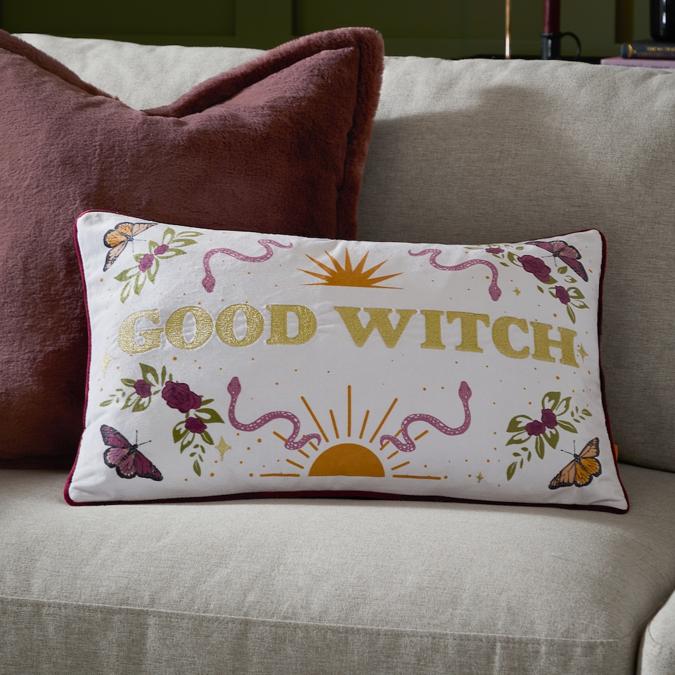 image 1 of Furn Good Witch Embroidered Velvet Cushion | White | Angel White