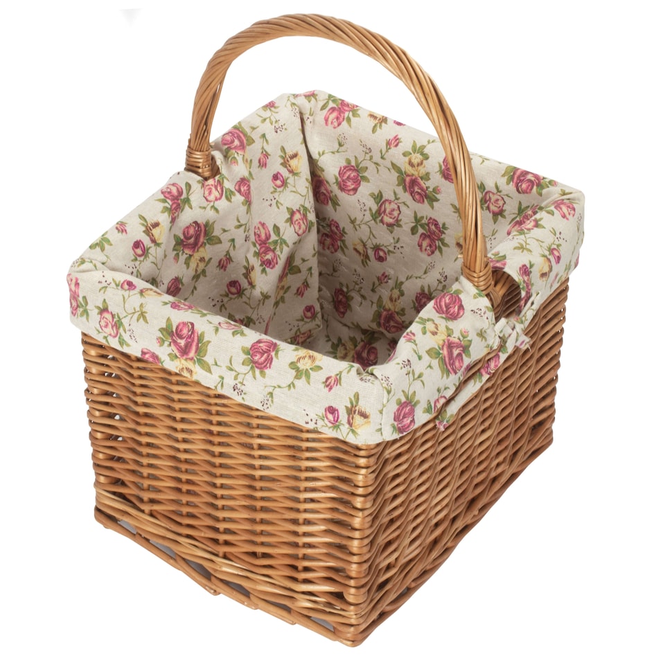image 1 of Deluxe Butchers Basket With Rose Lining Shopping Basket | Multi | Garden Rose