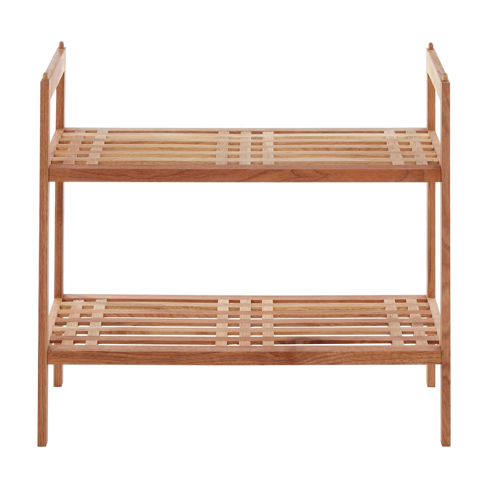 image 1 of Arla 2 Tier Stackable Walnut Wood Shoe Rack Cream