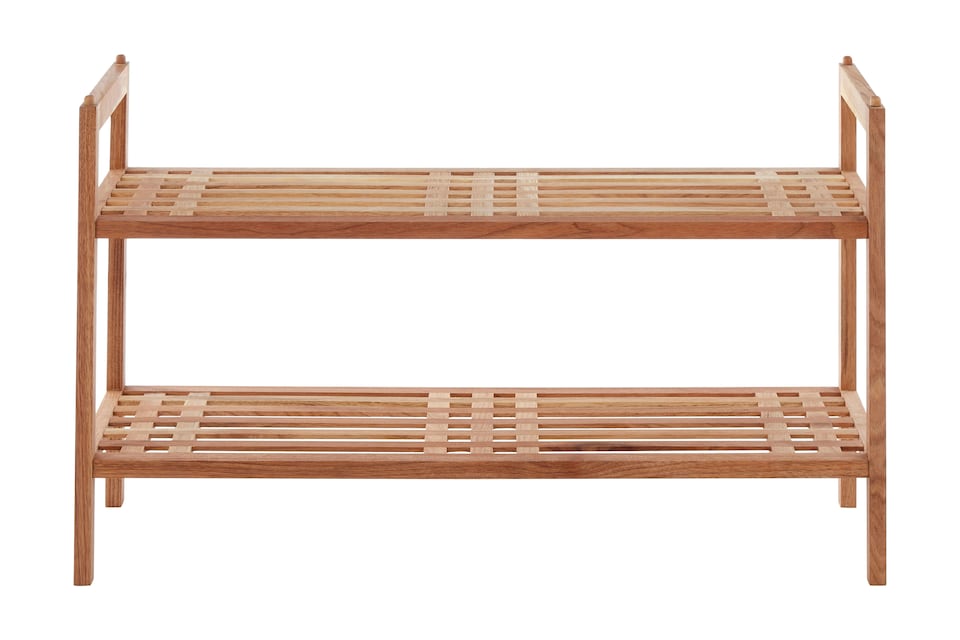 image 1 of Arla 2 Tier Stackable Walnut Wood Shoe Rack | Cream