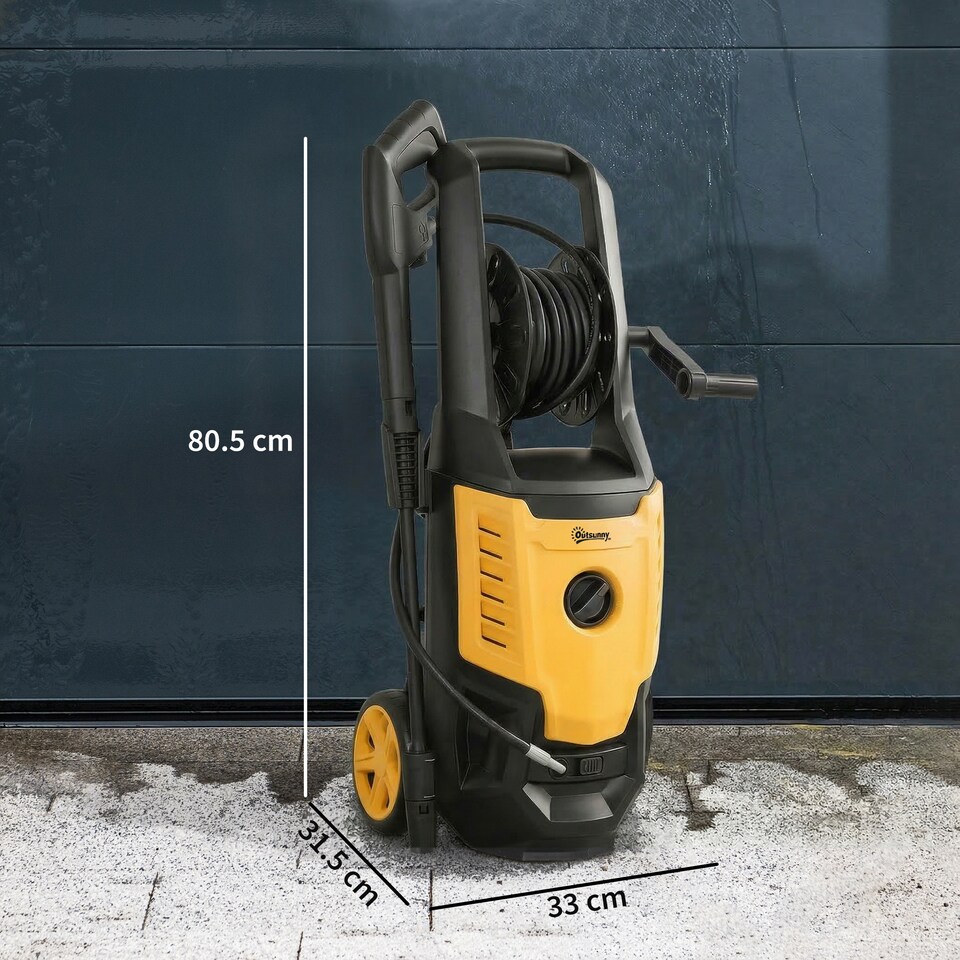 image 1 of Outsunny 2200W Power Washer 170 Bar Pressure with Adjustable Nozzle | Yellow | Yellow | 32W x 32D x 80H cm