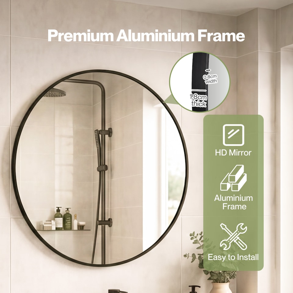 image 1 of Yezi Wall Mirror Round Mirror Tempered Glass HD Explosion-proof Bathroom 60cm
