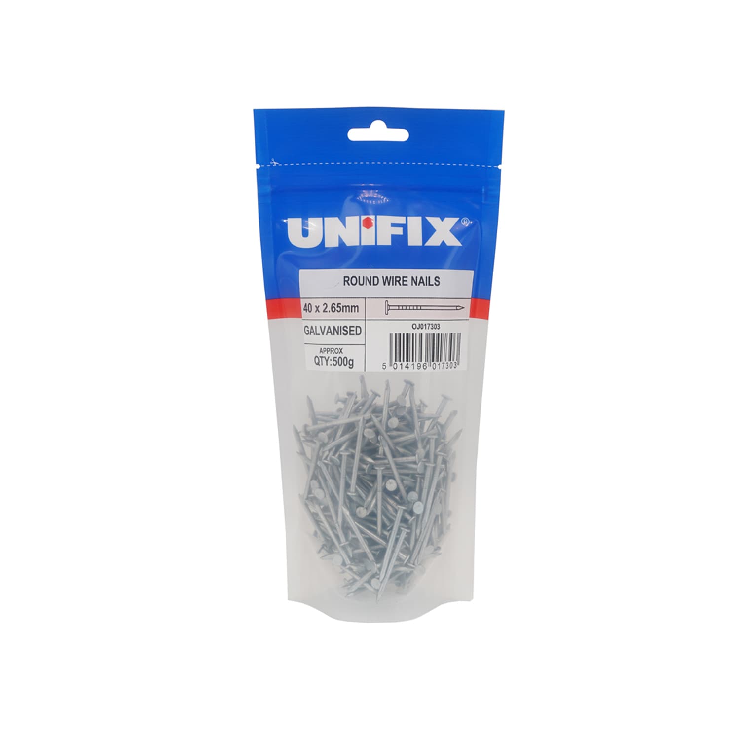 Unifix Galv Round Wire Nails CE - 65 x 2.65mm - Box of 5 in Silver