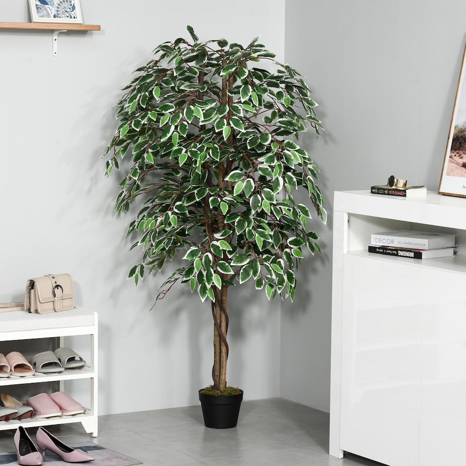 image 1 of Outsunny 160cm5.2FT Artificial Ficus Silk Tree with Nursery Pot, Decorative Fake Plant, for Indoor Decor