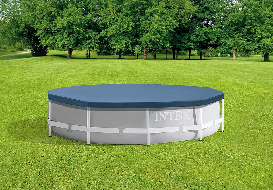 image 1 of Intex 10 ft Pool Cover and 15.5 ft Ground Cloth Protective Pool Cover with Heavy-Duty Base Mat