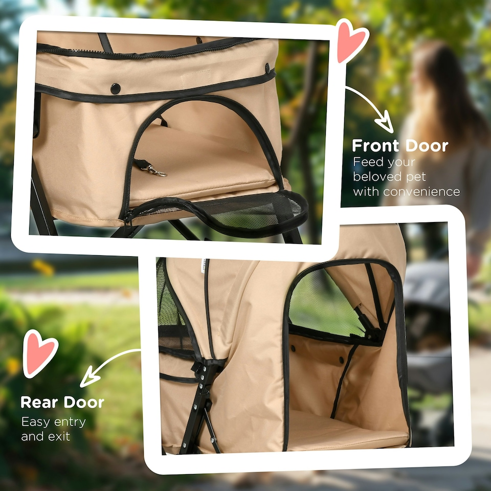 image 1 of PawHut Pet Stroller Dog Foldable Travel Carriage with Reversible Handle, Brown
