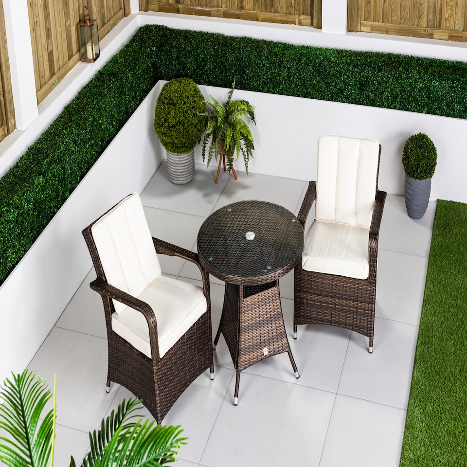 image 1 of Arizona Round Rattan Garden Bistro Table and Chairs Set 2 Seater | Brown | Brown