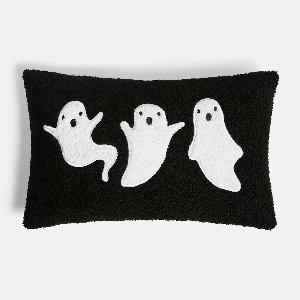image 1 of OHS Autumnal Halloween Gonk Pumpkin Ghost Ghoul Boo Matte Velvet Boucle Filled Decor Scatter Bed Chair Sofa Cushions Multi | Mono Boo Slogan | 30 x 50cm