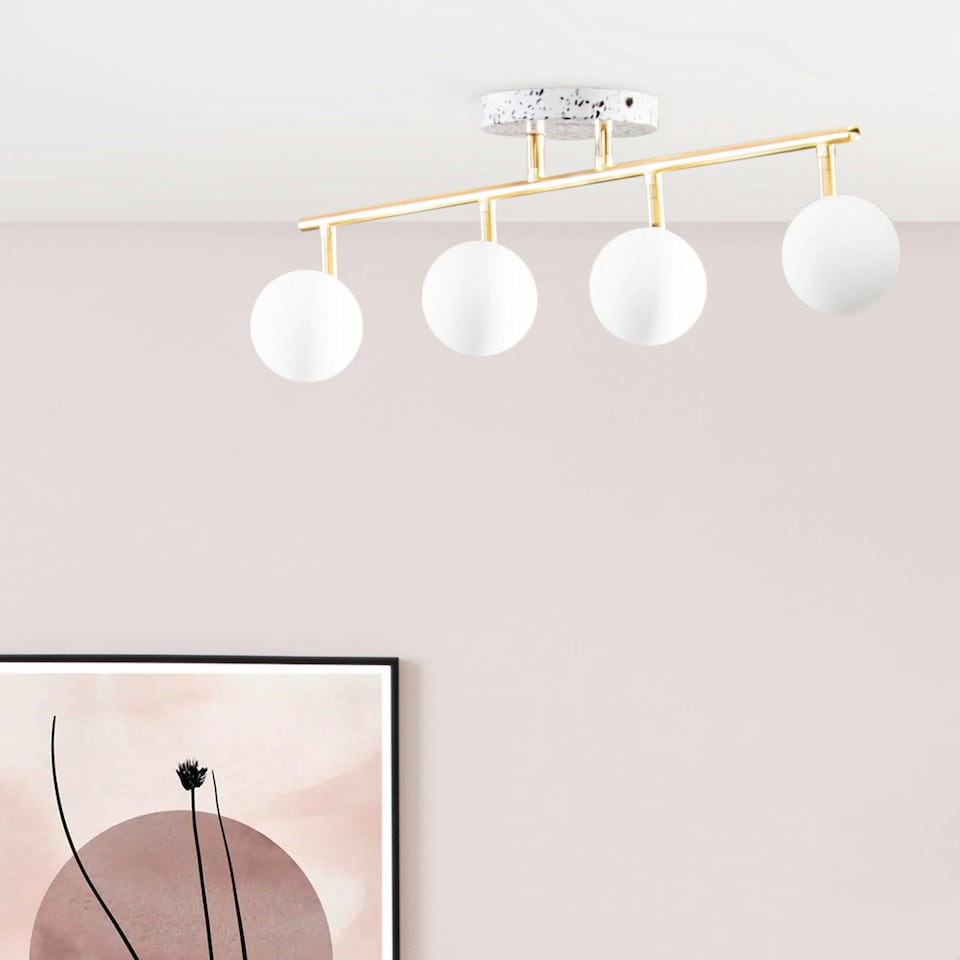 image 1 of BHS Lott Terrazzo Opal Ball 4 Light Spotlight Bar, Satin Brass | Gold | Satin Brass | 1