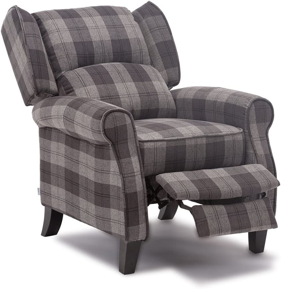 image 1 of Windsor Wingback Signature Linen Tweed Pushback Recliner Armchair Grey | Grey