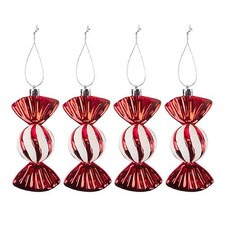 Christmas Red & White Candy Cane Sweet Hanging Tree Decorations - Pack of 4