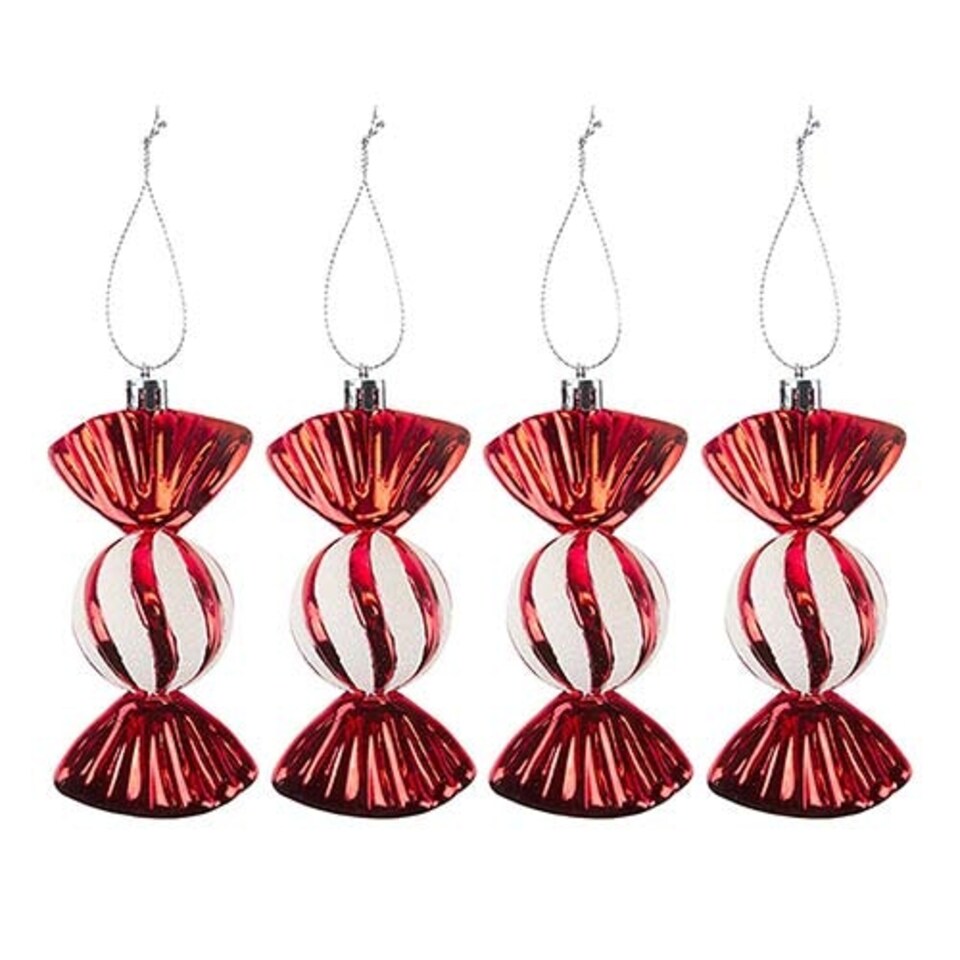 Christmas Red & White Candy Cane Sweet Hanging Tree Decorations - Pack of 4