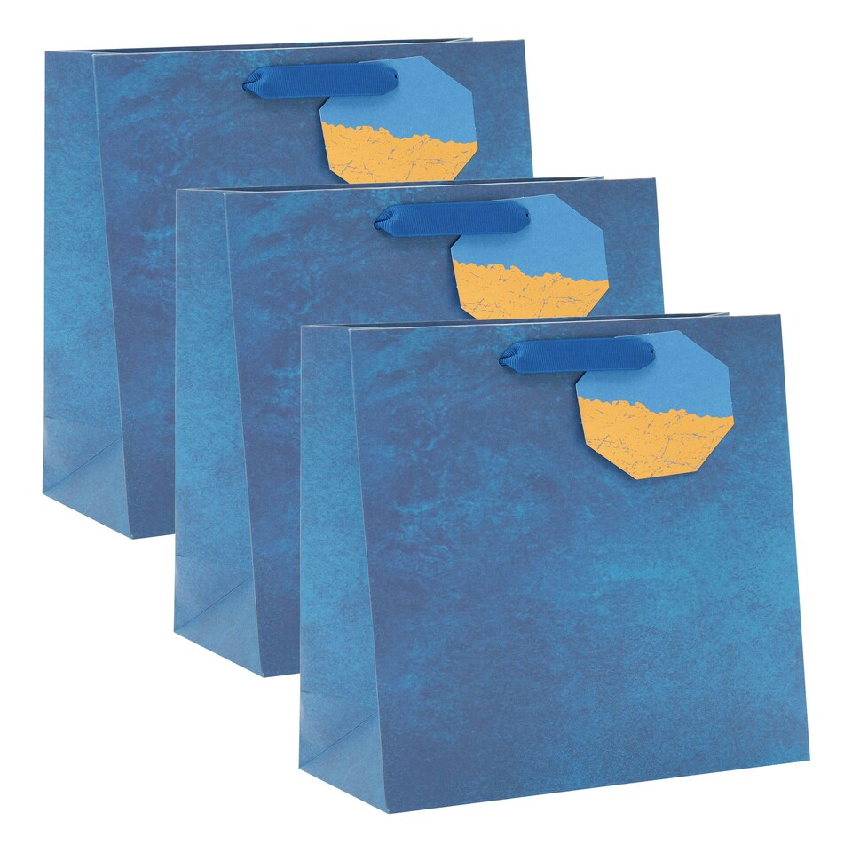 image 1 of Multipack of 3 Medium Gift Bags | Party Bags for Presents | Birthdays | For Him | Blue Design