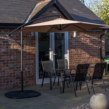 Outdoor 4 Person Rectangular Glass Top Garden Dining Table Chairs With Beige Banana Parasol and Base