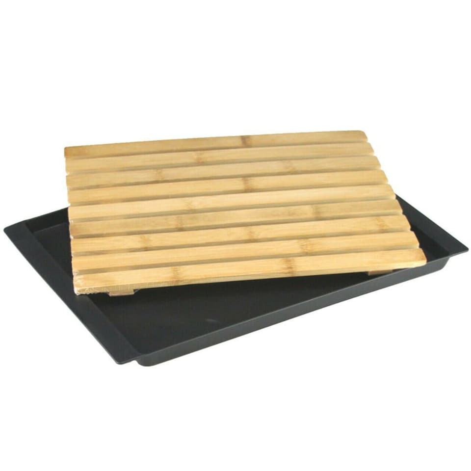 image 1 of Bamboo Wooden Cutting Board With Crumb Catcher Tray Bread Chopping Slicing Board N/A