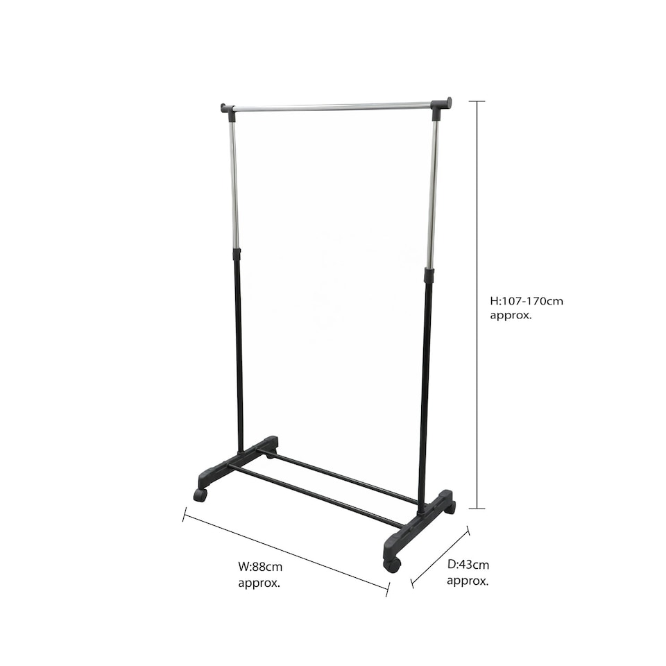 image 1 of JVL Adjustable Garment Rack Clothing Rail with Wheels