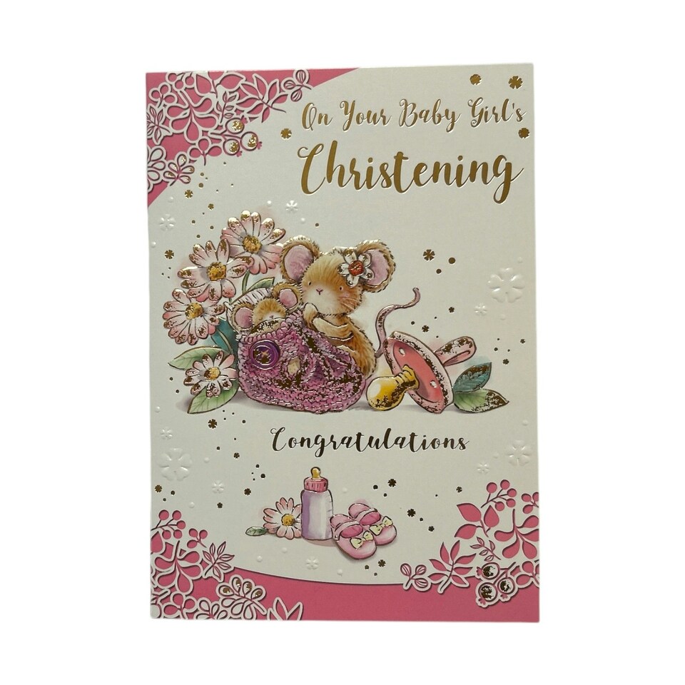 image 1 of On Your Baby Girl's Christening Day Pink Congratulations Card