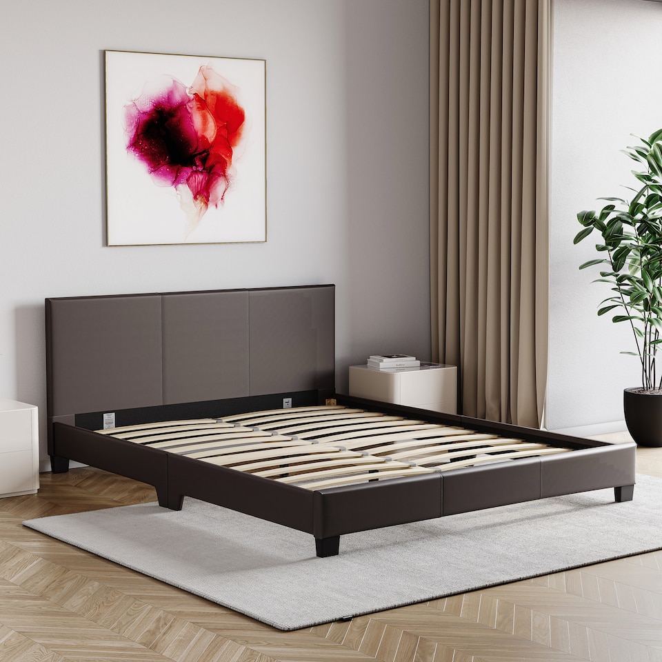 image 1 of Vida Designs Lisbon 4ft6 Double Bed Faux Leather, Brown, 135 x 190cm