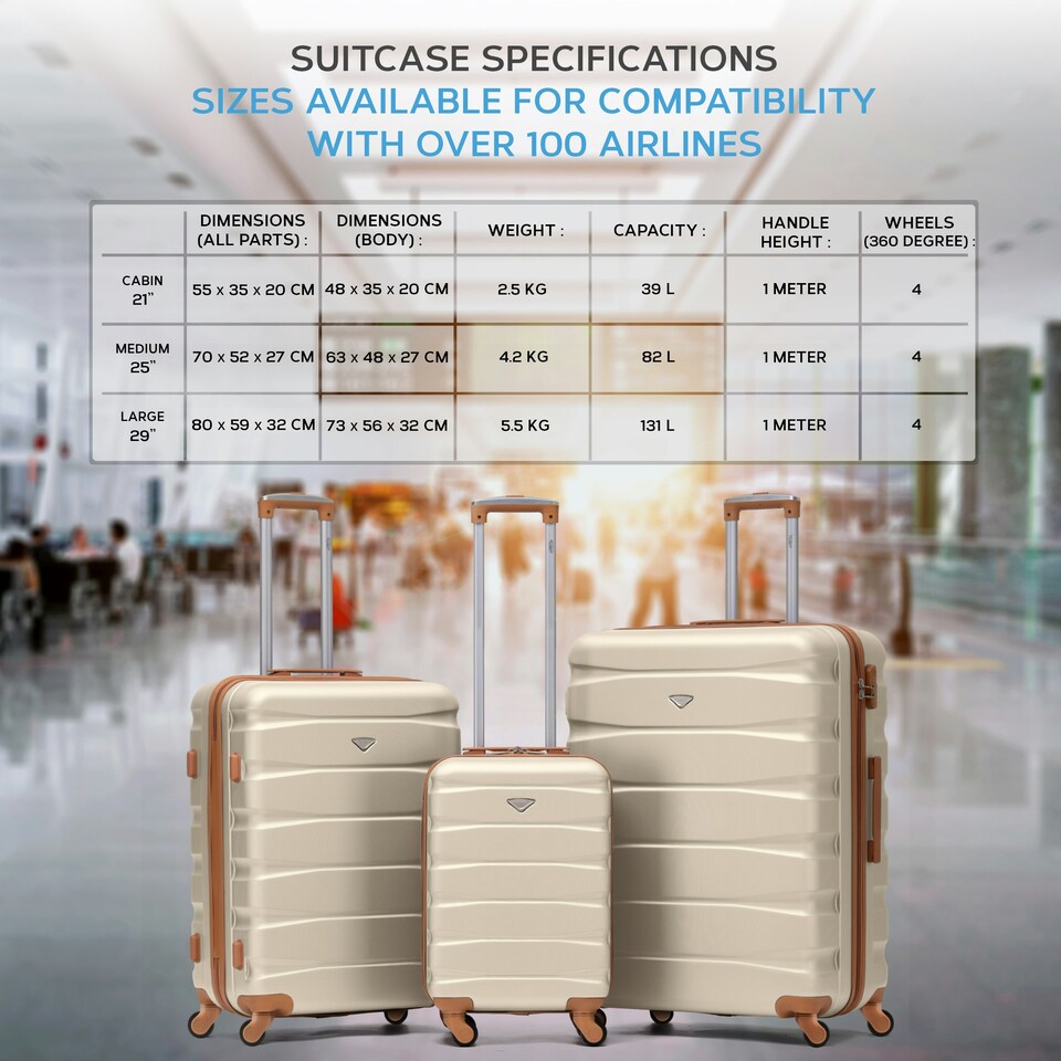 image 1 of Flight Knight 25" 4 Wheel ABS Hard Case Medium Suitcase 100+ Airlines Approved - easyJet, British Airways, Ryanair, Jet2, Emirates & Many More - Check-in | Cream | Cream | Medium