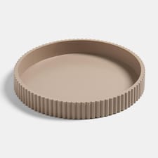 OHS Ribbed Round Decorative Tray Table Organiser Countertop Storage | Grey | Natural
