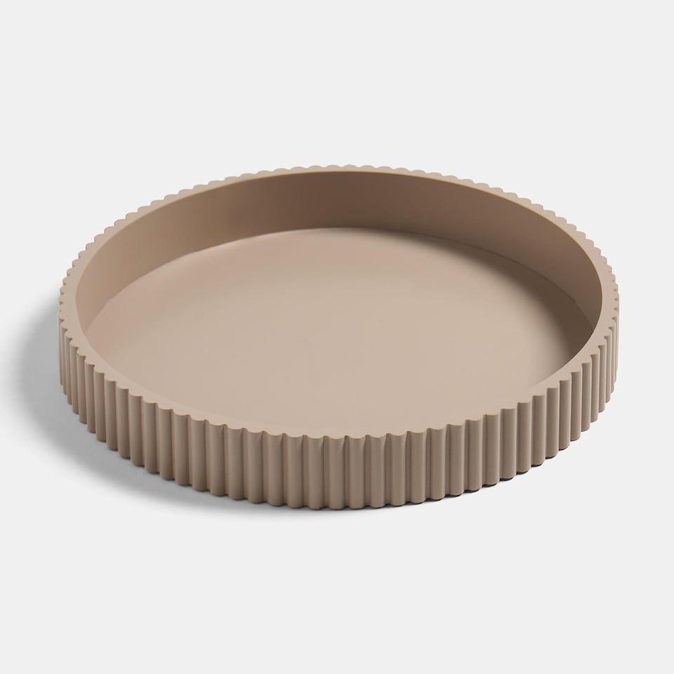 image 1 of OHS Ribbed Round Decorative Tray Table Organiser Countertop Storage | Grey | Natural