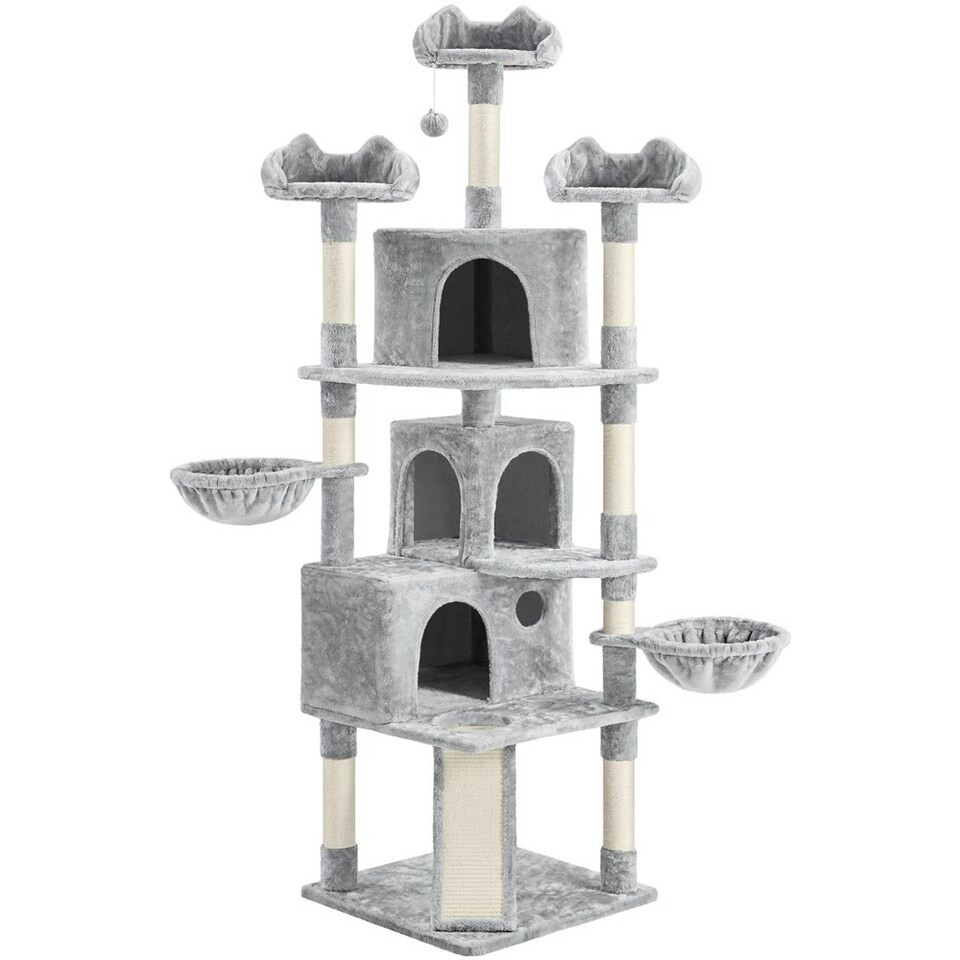 image 1 of Yaheetech Large Cat Tree with 3 Condos Light Grey