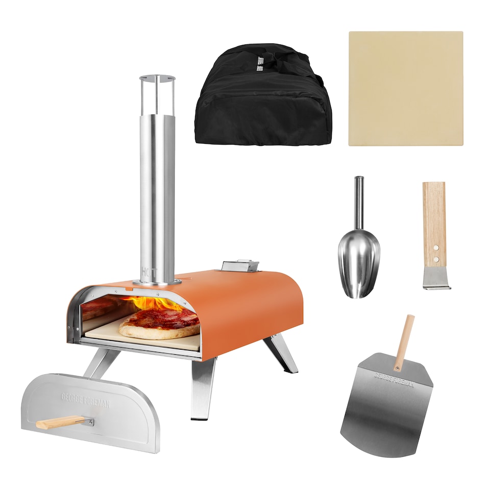 image 1 of George Foreman 12'' Deep Orange Wood Pellet Pizza Oven with Paddle & Carry bag GFWPPO1ORPC