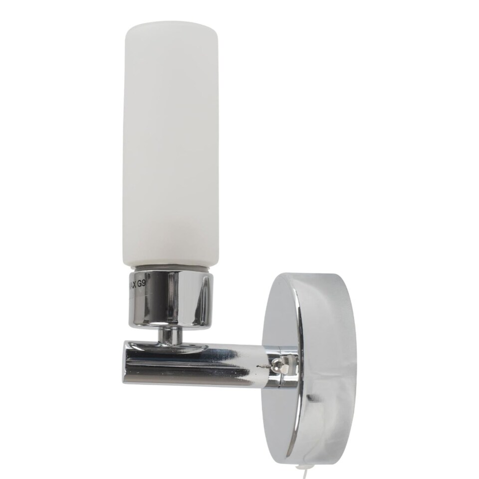 image 1 of Set of 2 Polished Chrome IP44 Bathroom Wall Light With Pull Cord Switch | Chrome | White | 2