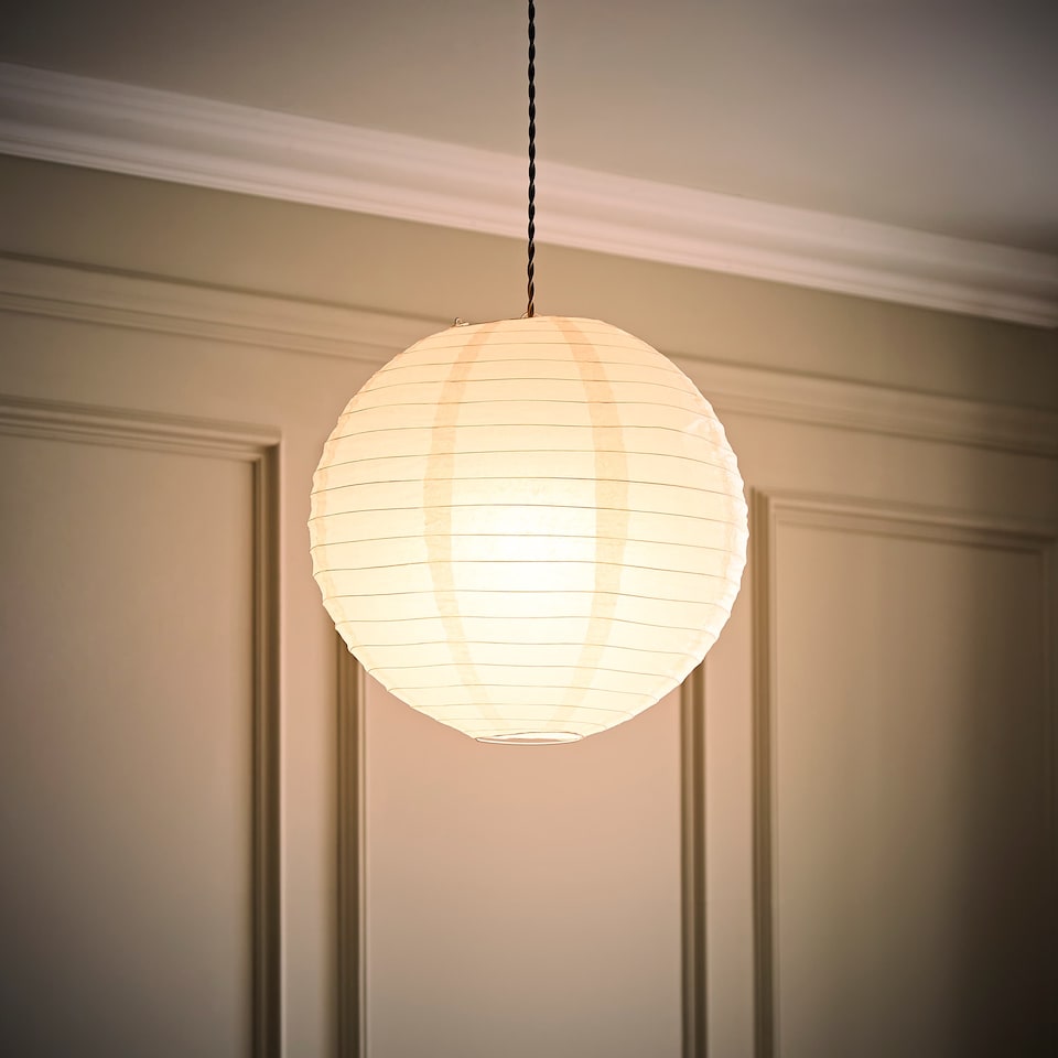 image 1 of ValueLights Isla White Paper Globe Ceiling 40cm Shade and Bulb