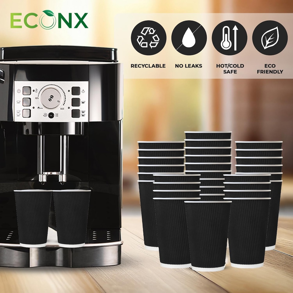 image 1 of ECONX Disposable Coffee Cups 16oz Strong 3-PLY Insulated Takeaway Paper Cup 50pc